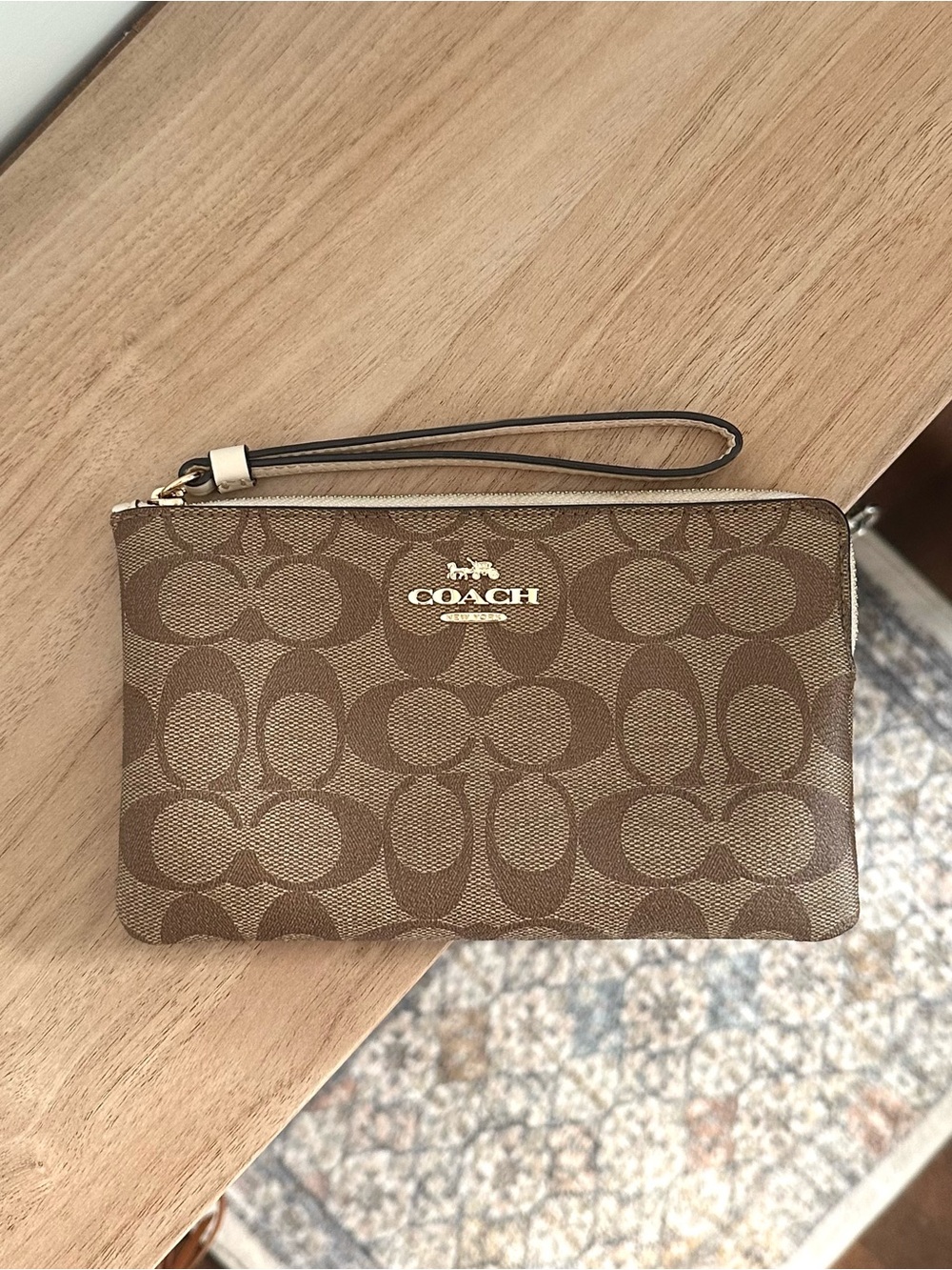 Coach Tan/Brown Signature Canvas Wristlet